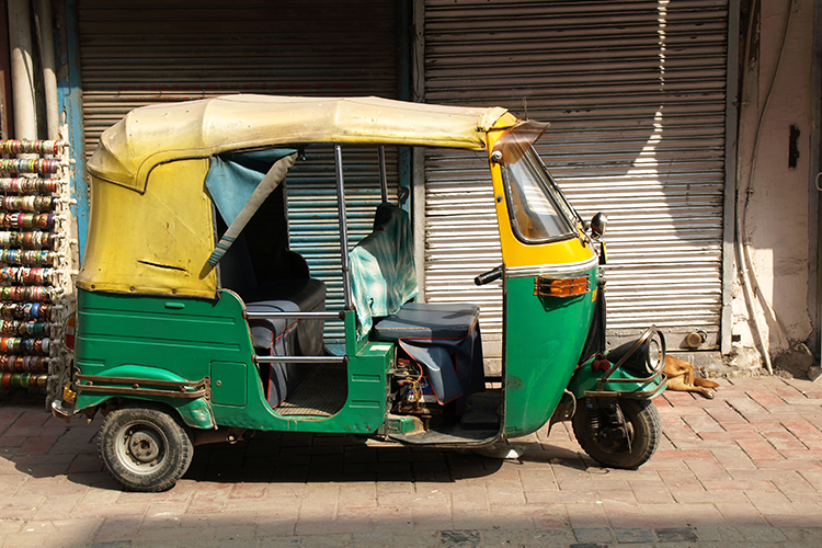 Rickshaw taxi in New Delhi, India.